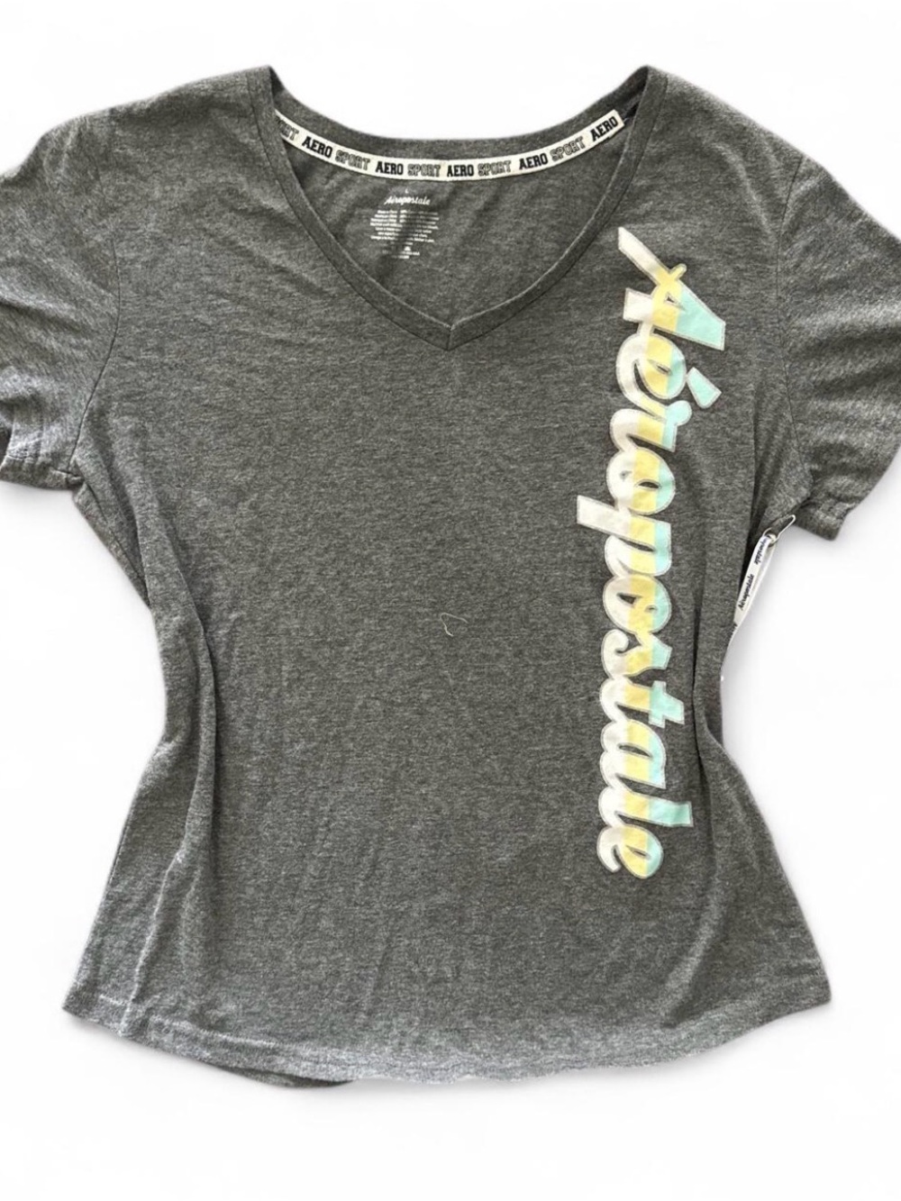 Aeropostale Women's Gray V-Neck Logo Tee